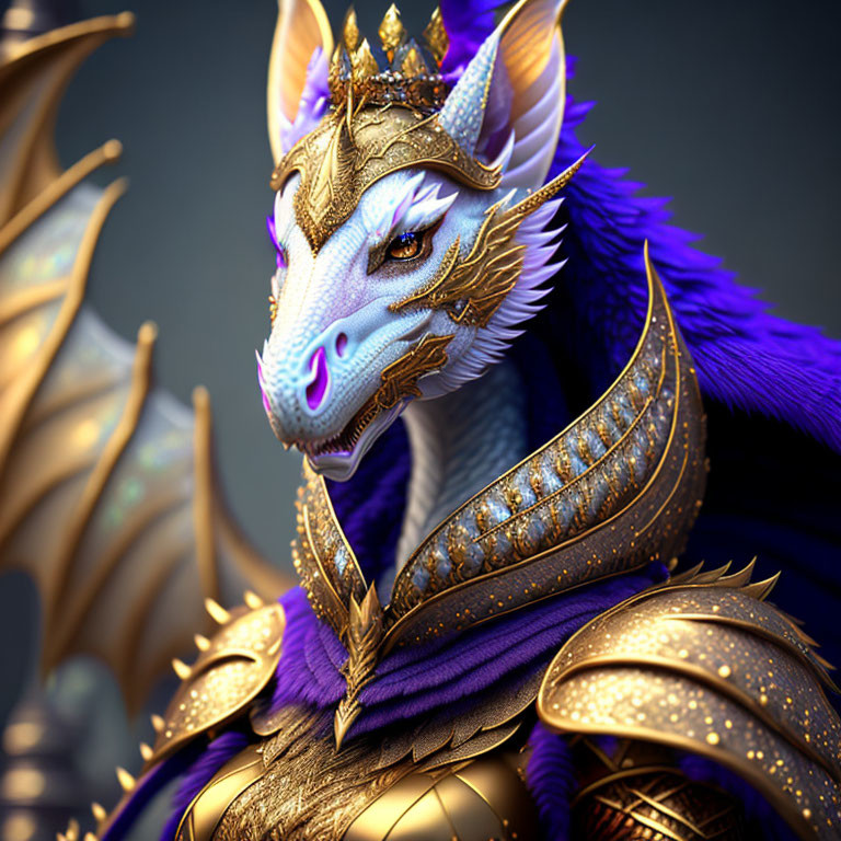 Purple Dragon in Golden Armor with Intricate Decorations