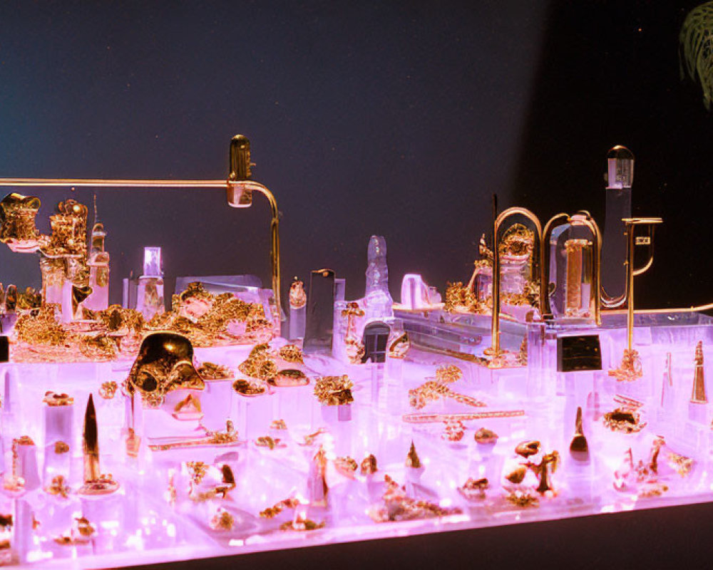 Translucent glowing sculpture of cityscape with intricate details