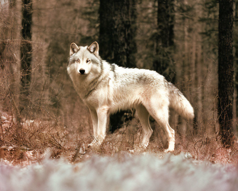 Majestic gray wolf in autumn forest clearing