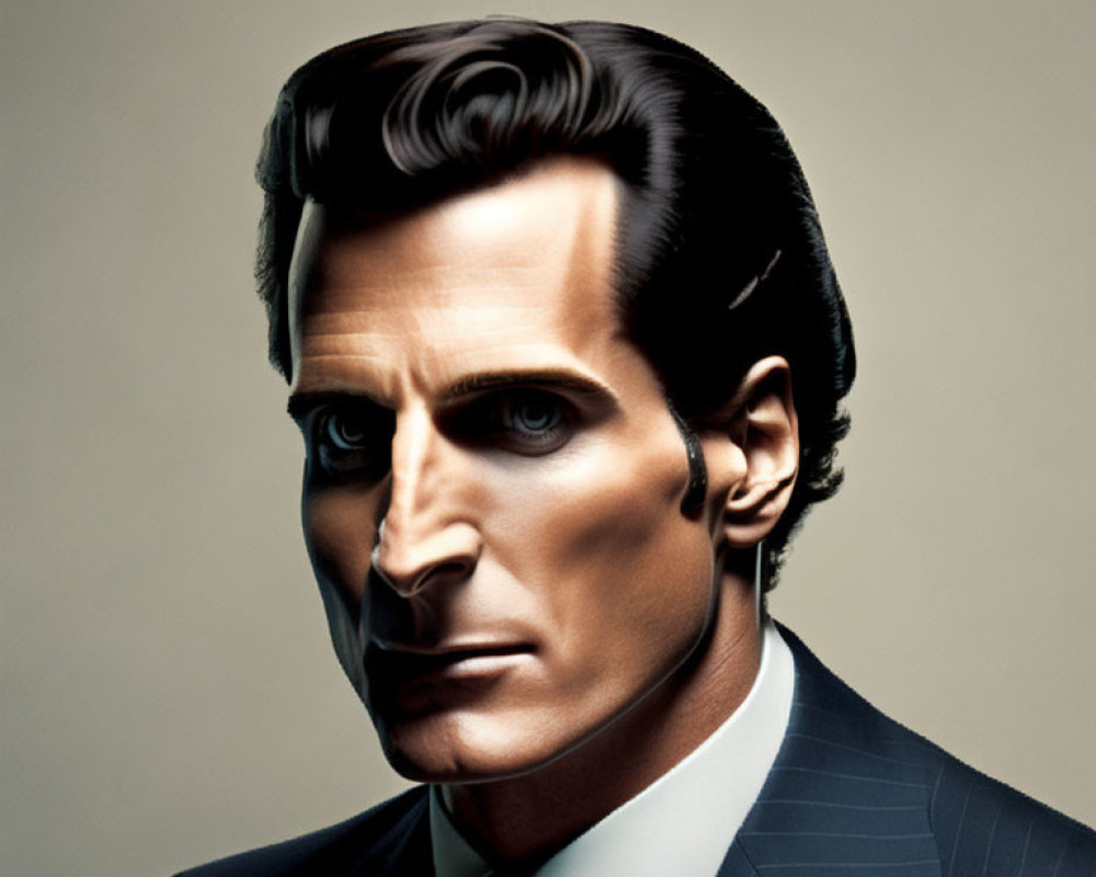 Digital portrait of a man in a suit with slicked-back hair and earing