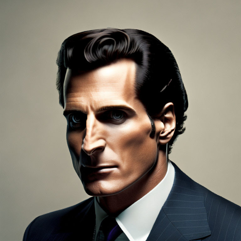 Digital portrait of a man in a suit with slicked-back hair and earing