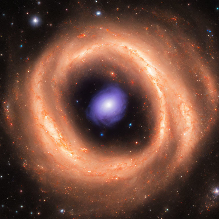 Spiral galaxy with bright core and orange-hued arms