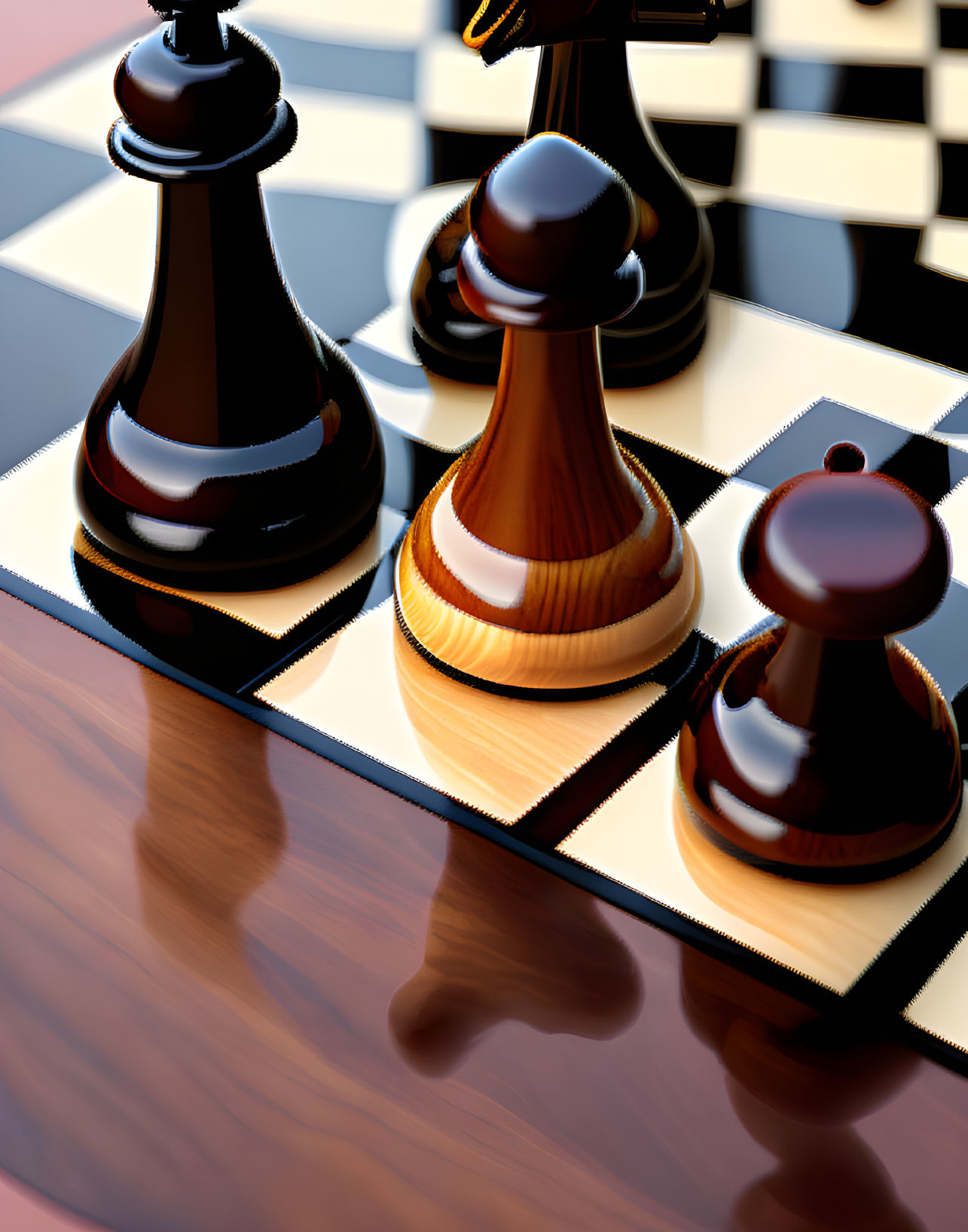 Detailed Close-Up of Glossy Chessboard with Black and White Squares