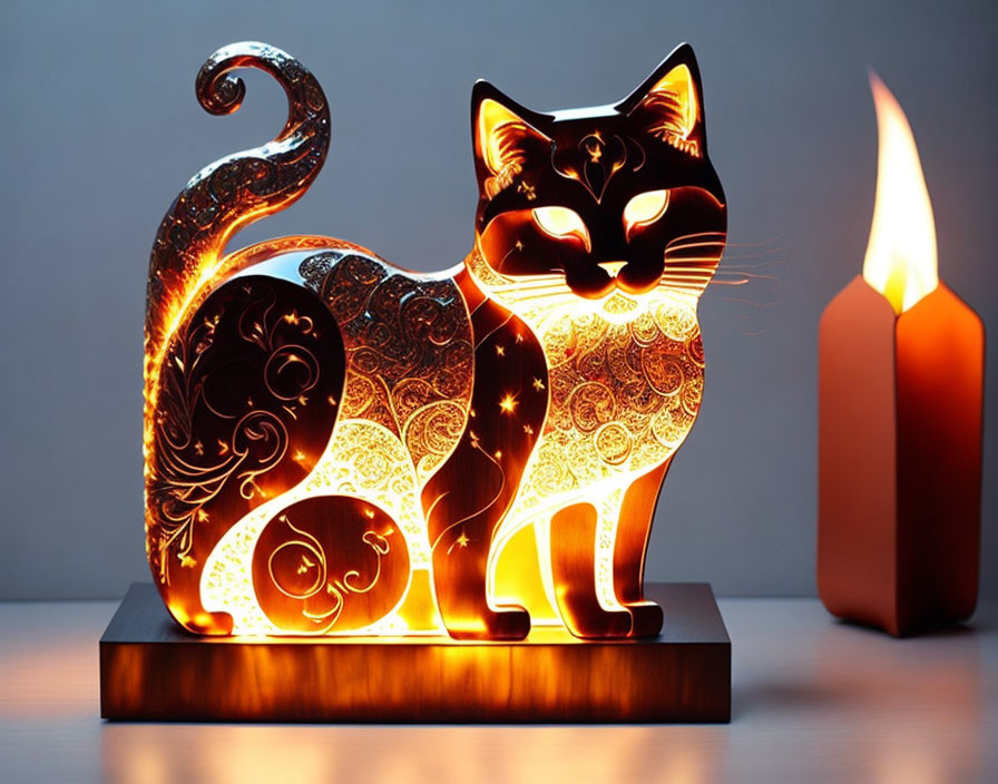 Decorative Cat-Shaped Lamp with Candle Ambiance