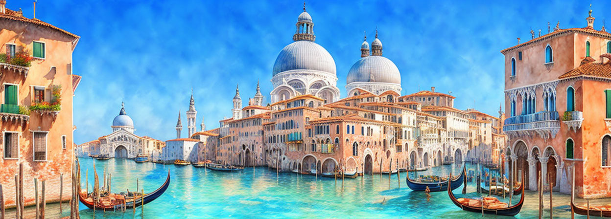 Iconic Venice Panoramic View: Grand Canal, Historic Architecture, Gondolas, Santa Maria