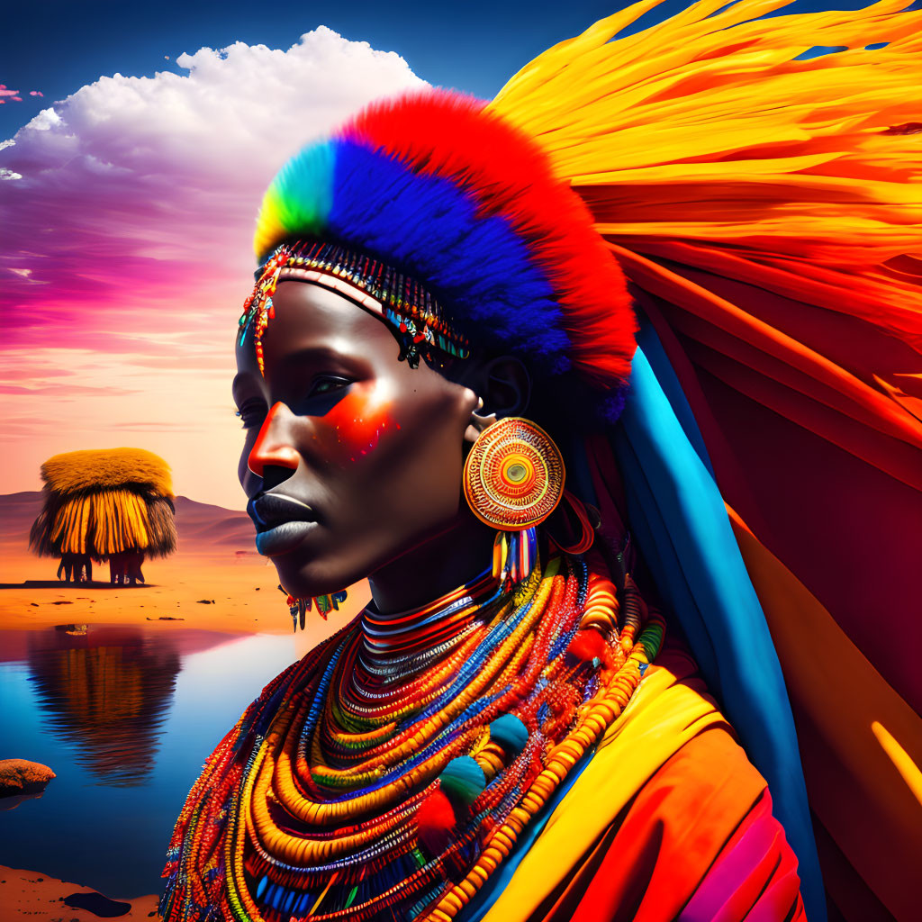 Traditional African Attire Portrait with Desert Landscape