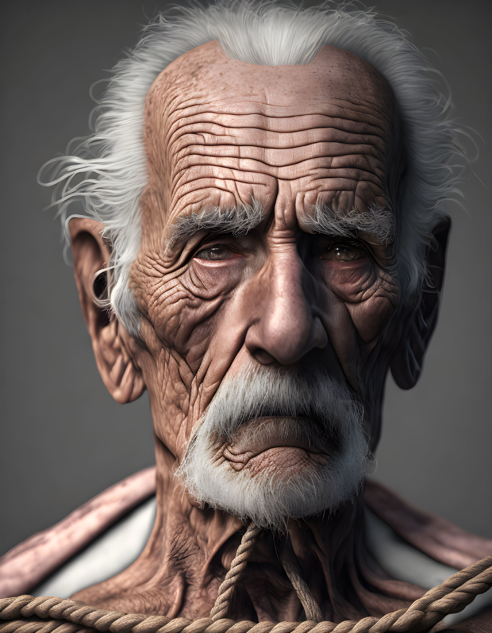 Detailed Portrait of Elderly Man with Deep Wrinkles and Intense Eyes