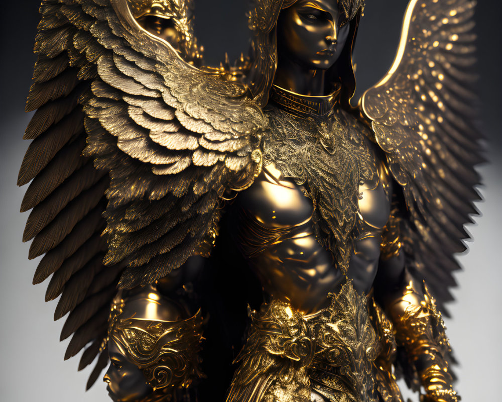 Golden Armored Figure with Wings and Horned Helmet: Majestic and Regal Essence