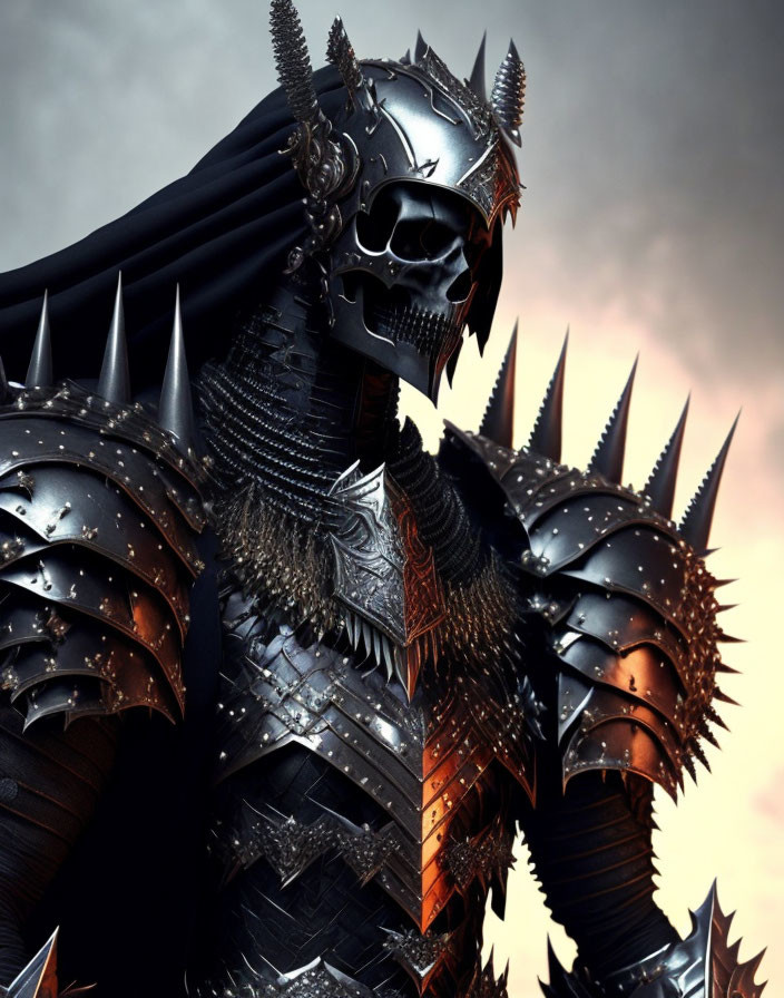 Sinister armored figure with skull-like helmet and sharp spikes