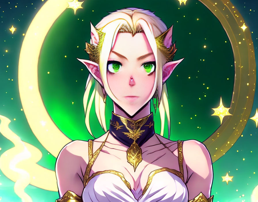 Blond-Haired Elf in Crescent Moon Setting