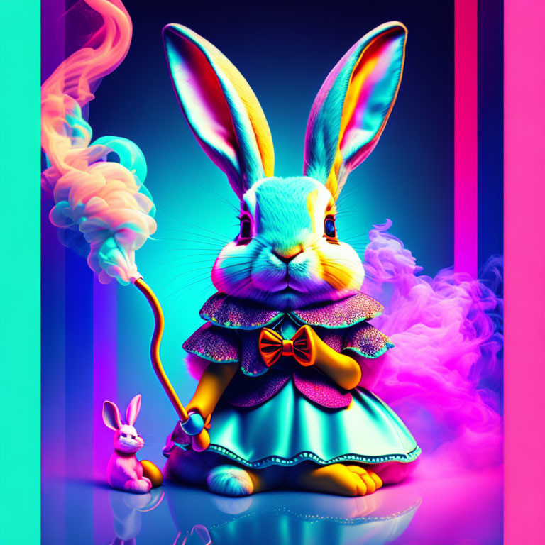 Colorful Anthropomorphic Rabbit Illustration with Smoking Pipe