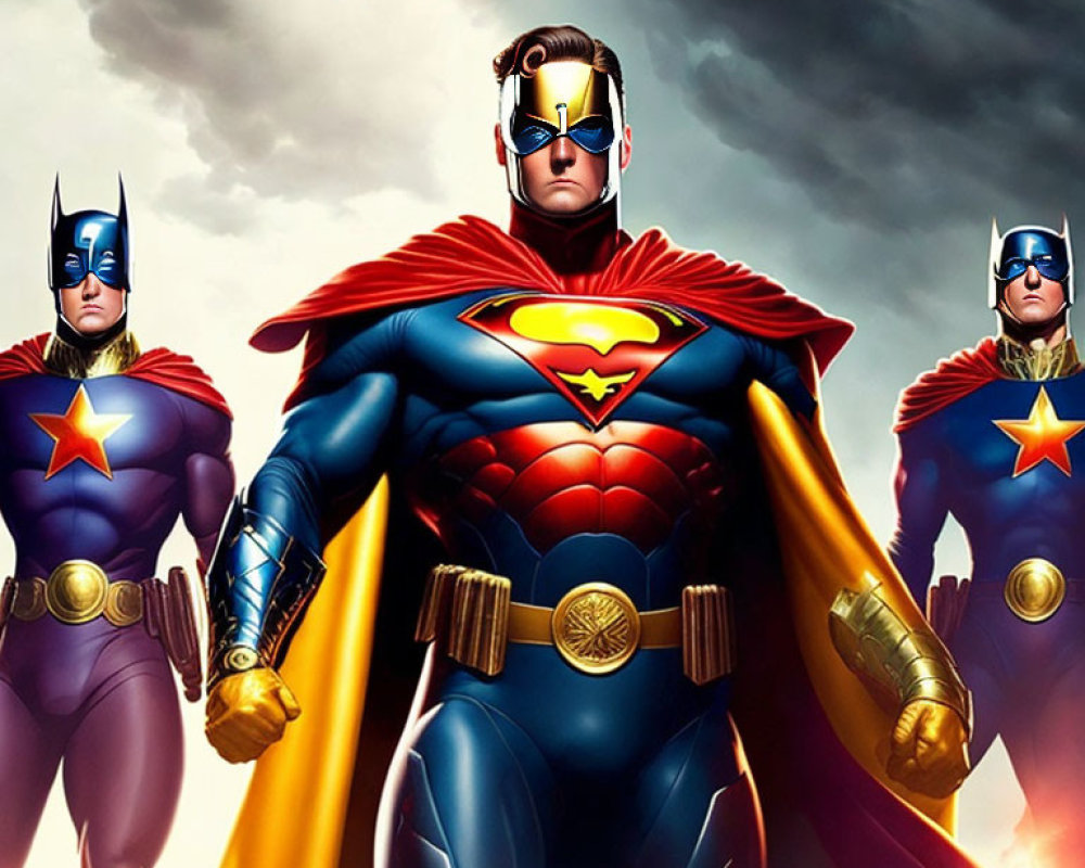 Superhero Trio in Superman and Batman Costumes