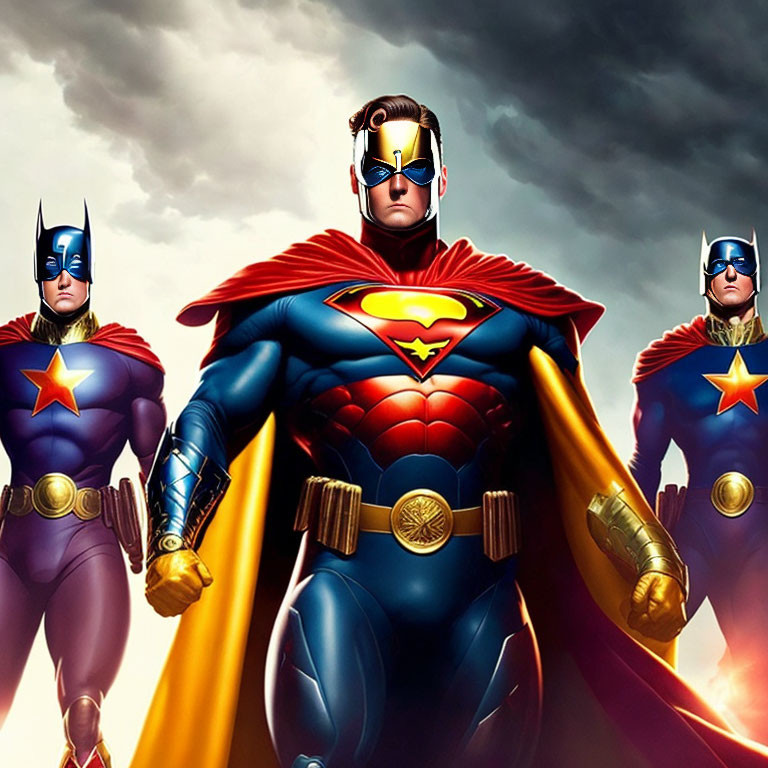 Superhero Trio in Superman and Batman Costumes