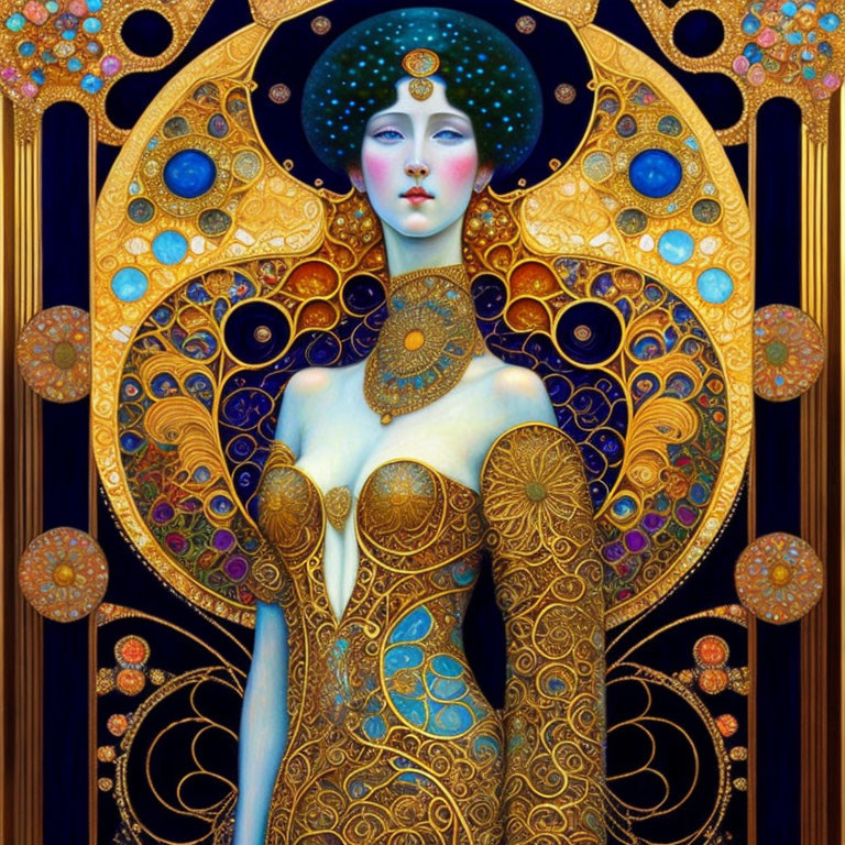 Elaborate Art Nouveau-style portrait with jewel-toned colors