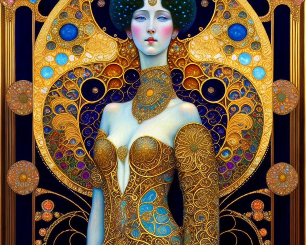 Elaborate Art Nouveau-style portrait with jewel-toned colors