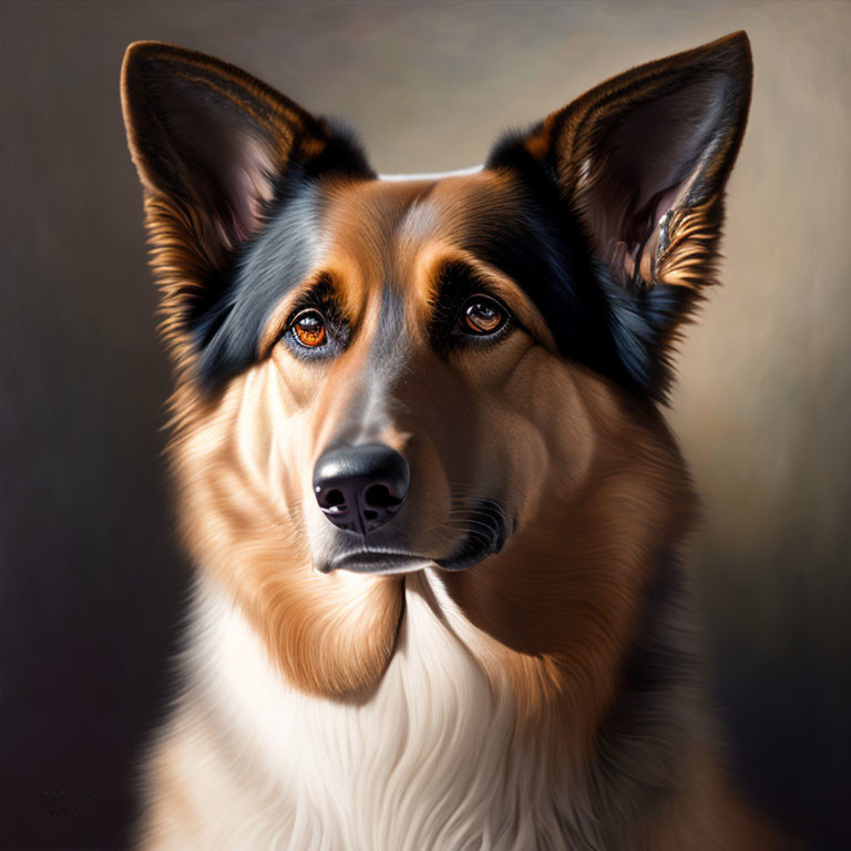 German Shepherd Portrait with Alert Ears and Soulful Brown Eyes