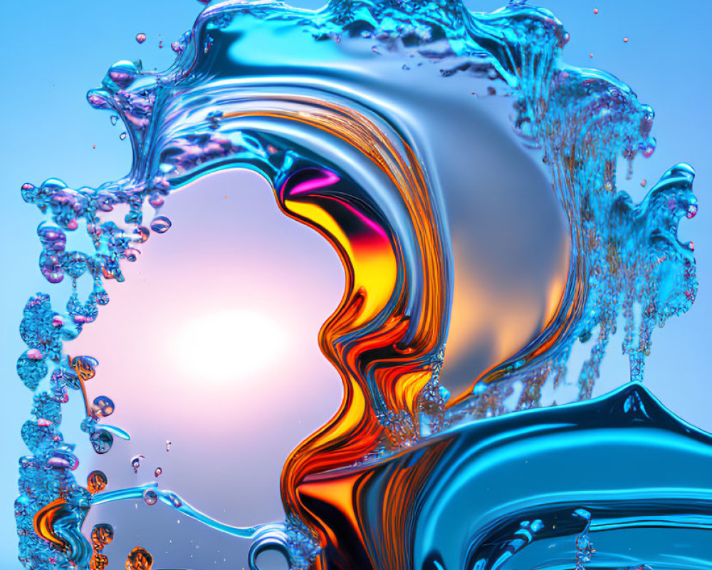 Colorful Rainbow Water Splash on Blue Background with Droplets and Ripples