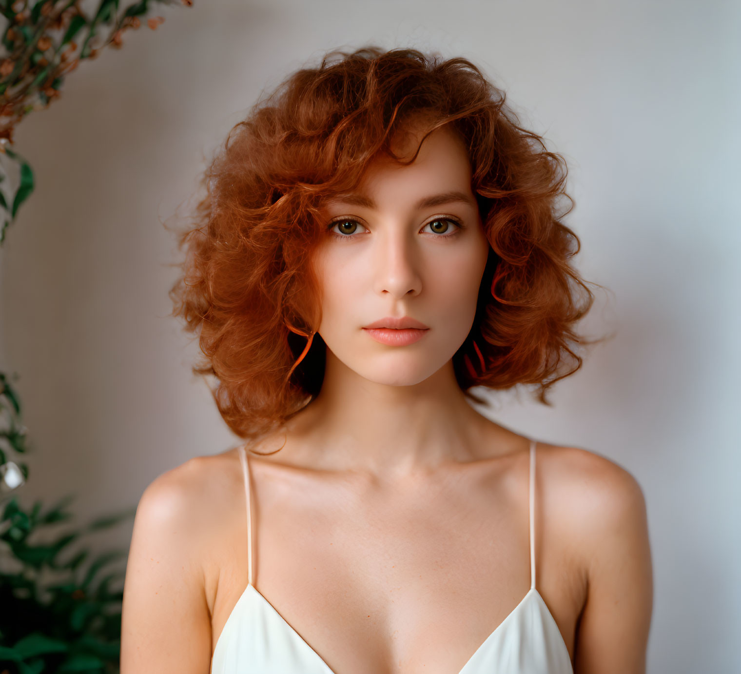 Portrait of Person with Curly Red Hair and Drop Earrings