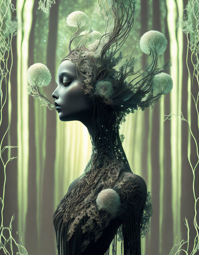 Surreal Ethereal Figure in a Mystical Forest Setting