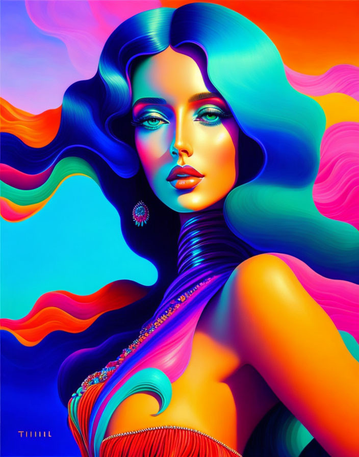 Colorful portrait of a glamorous woman with vivid hair