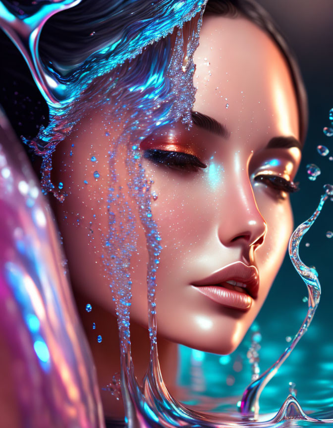 Close-Up Portrait of a Serene Woman in Water