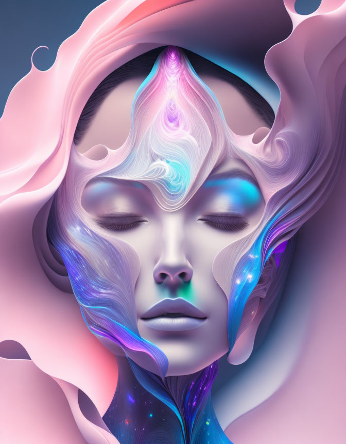 Surreal Abstract Portrait with Fluid Swirling Forms