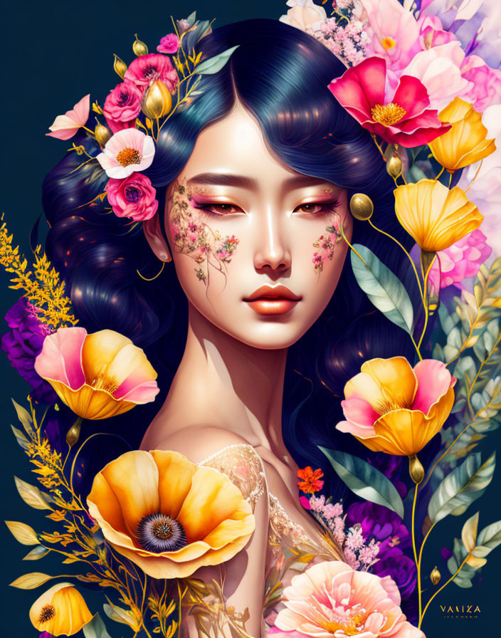 Artistic Portrait of a Woman with Floral Accents