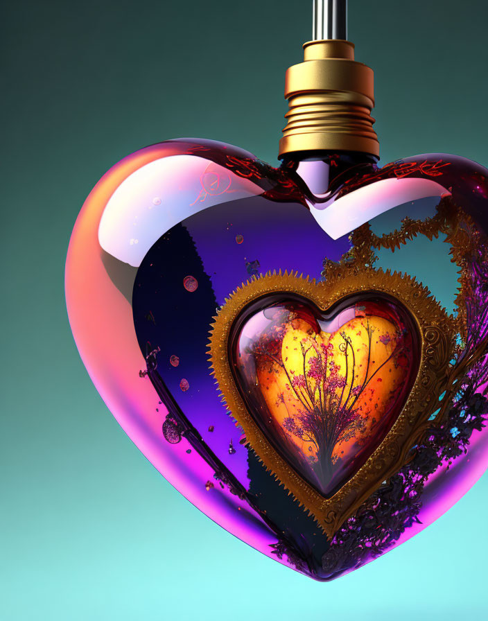 Heart-Shaped Glass Pendant with Colorful Gradient Design