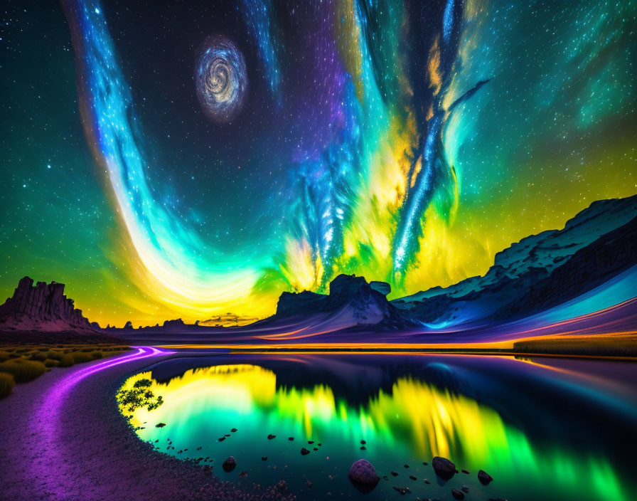 Vibrant Auroras Over a Serene Lake Landscape