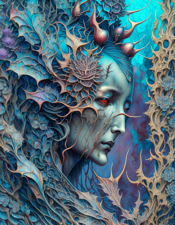 Ethereal Artwork with Mysterious Figure and Flora