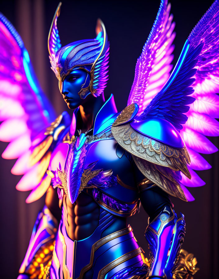 Colorful Winged Warrior in Iridescent Armor and Feathers