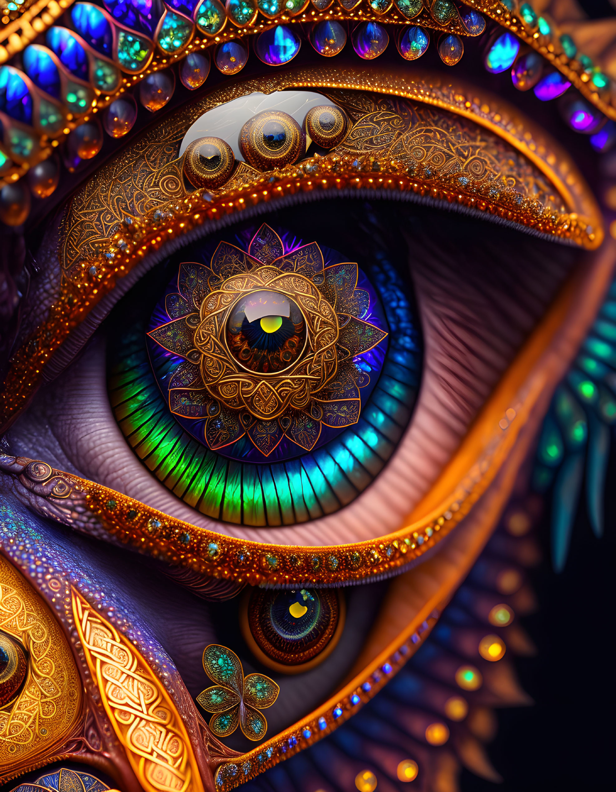 Colorful digital artwork: Detailed eye surrounded by ornamental designs