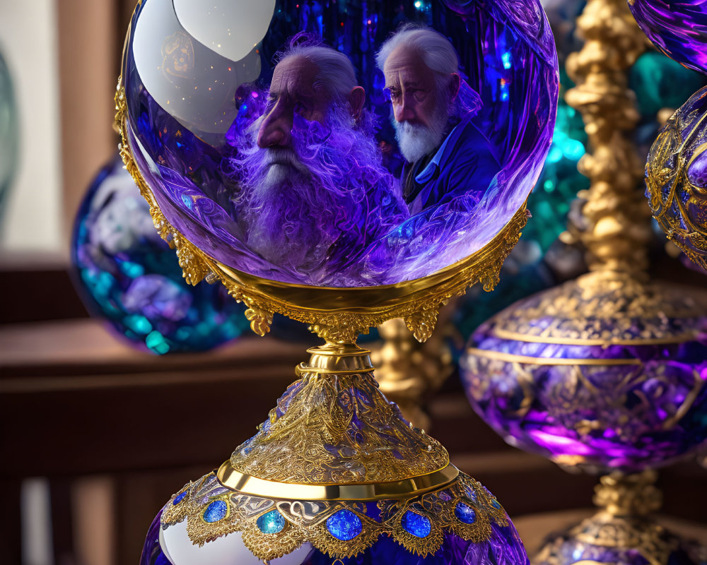 Ornate Crystal Ball with Wizards and Mystical Energy