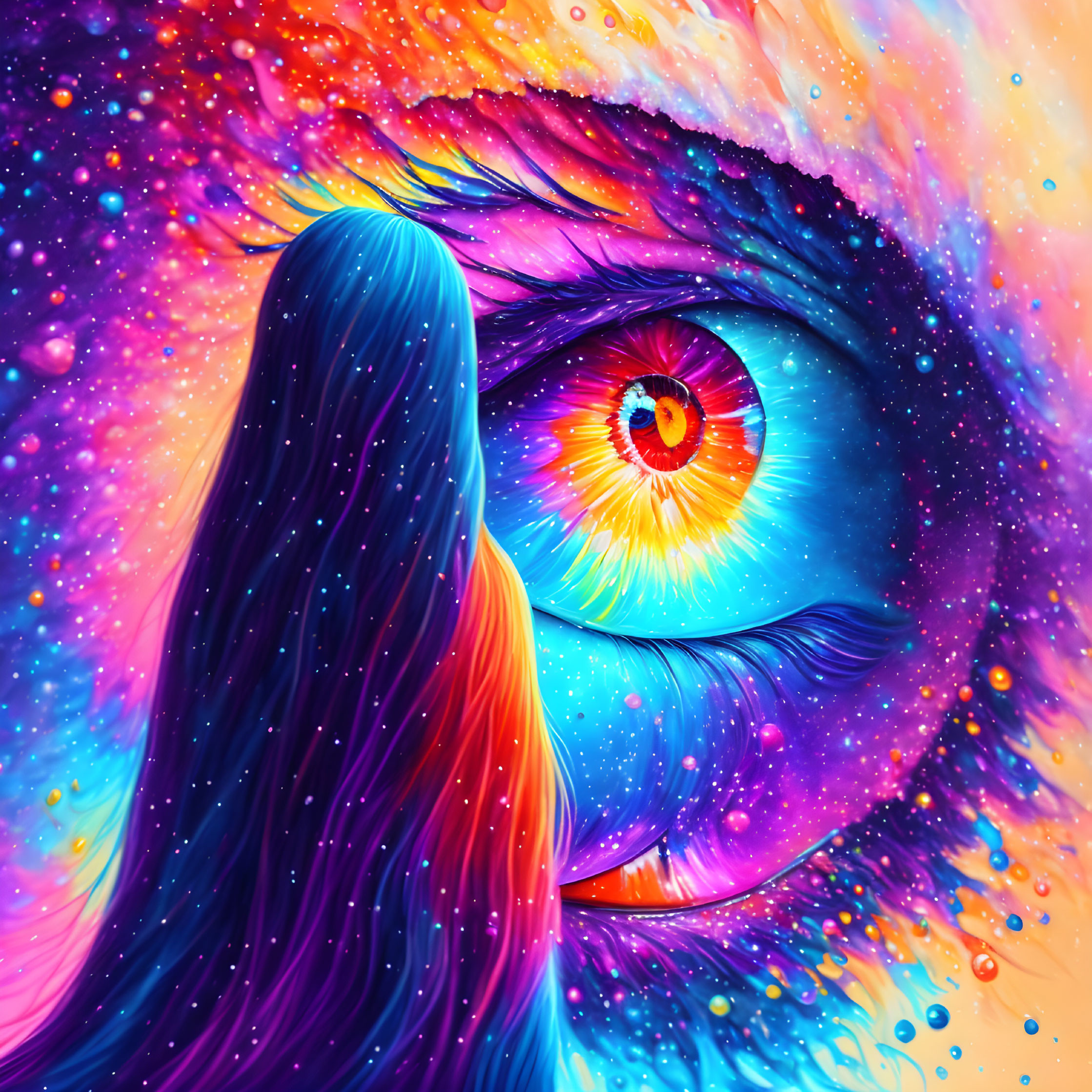 Colorful Galaxy-Themed Eye Close-Up Digital Painting