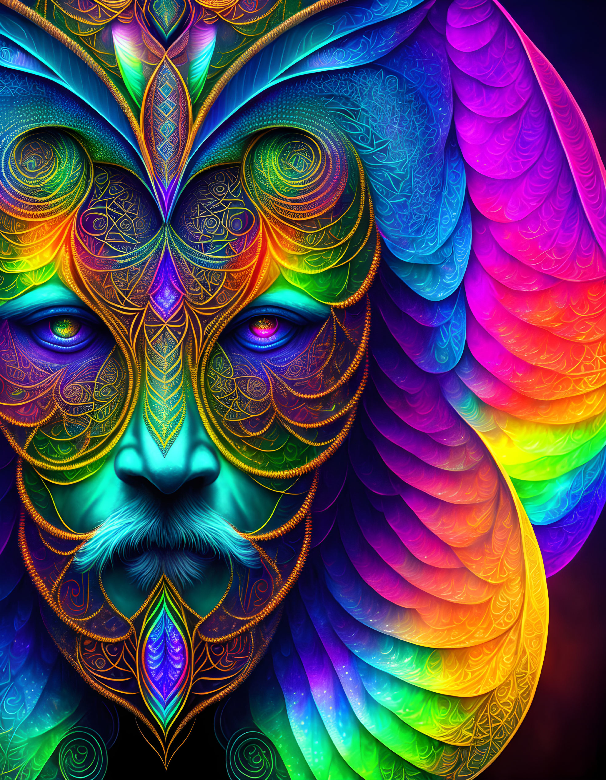 Colorful digital illustration of a lion with psychedelic mane