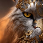 3D-rendered cat in ornate medieval armor with intricate designs