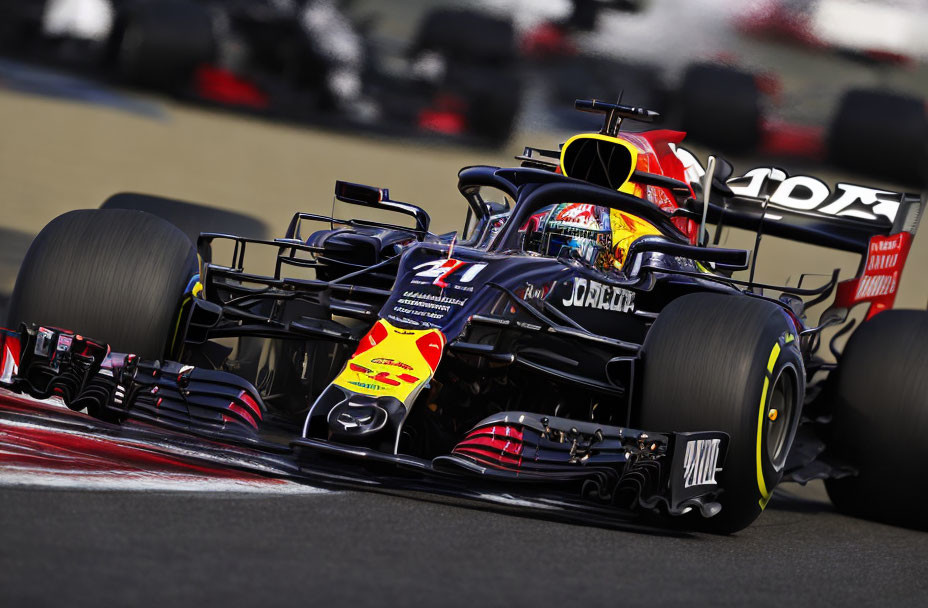 Red Bull Racing Formula 1 Car and Driver Cornering on Racetrack