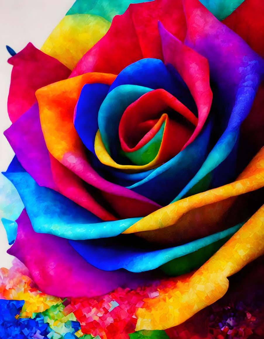 Colorful Rainbow Rose Against Soft Blurred Background