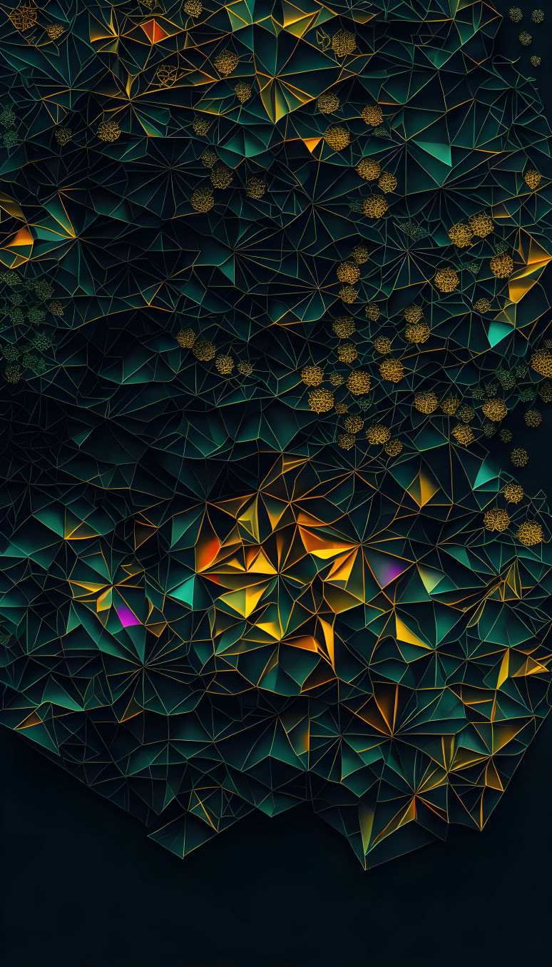 Dark Geometric Wallpaper: Abstract triangles with colorful accents