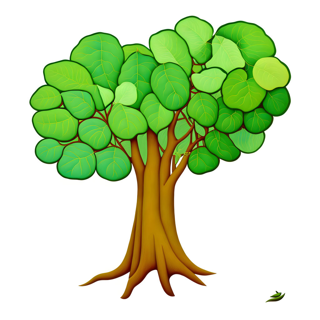 Stylized tree illustration with thick trunk and vibrant green leaves