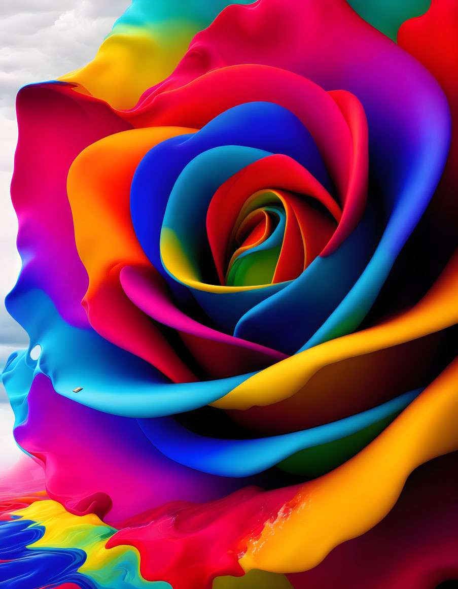 Vibrant digitally altered rose with rainbow palette