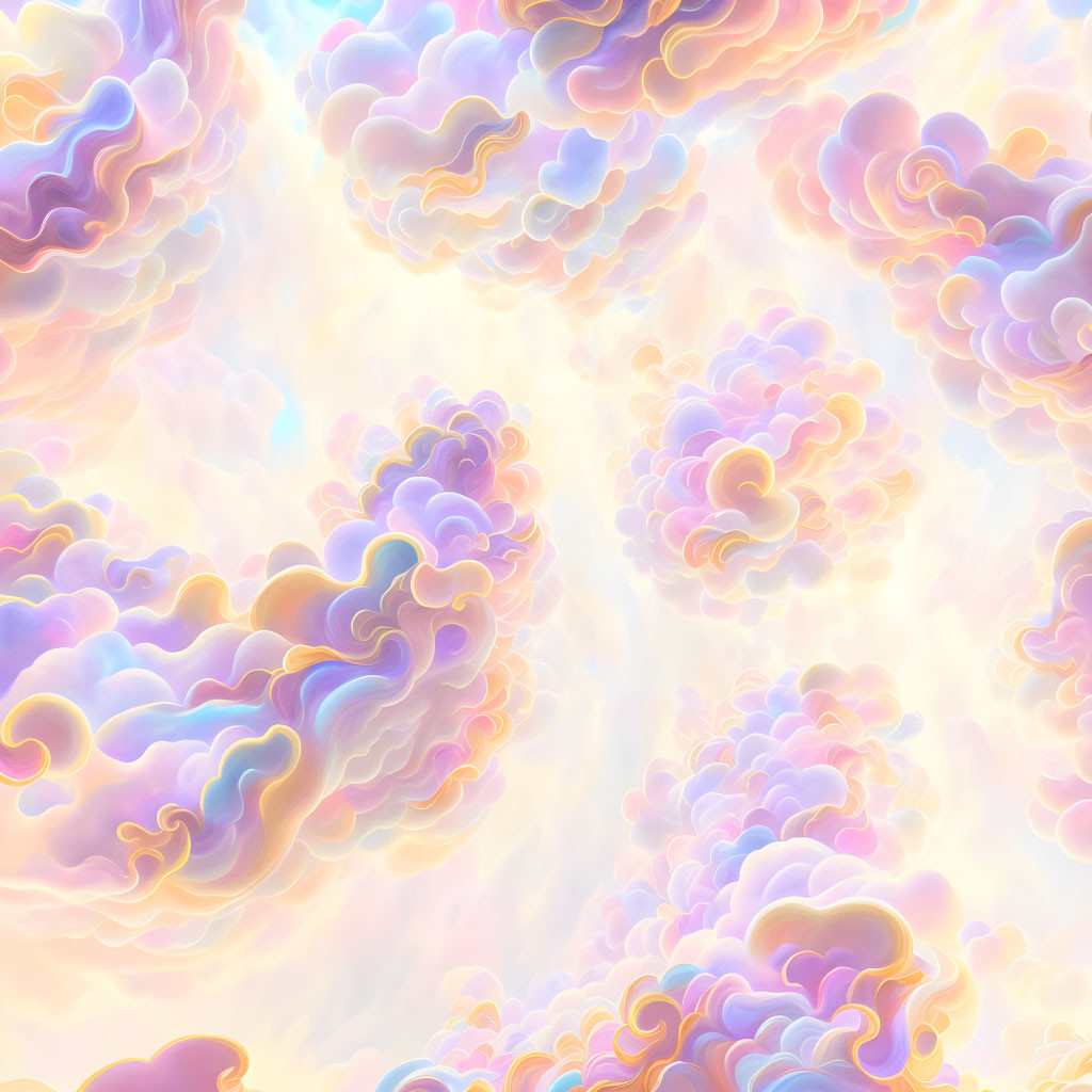 Whimsical pastel digital artwork with cloud-like formations