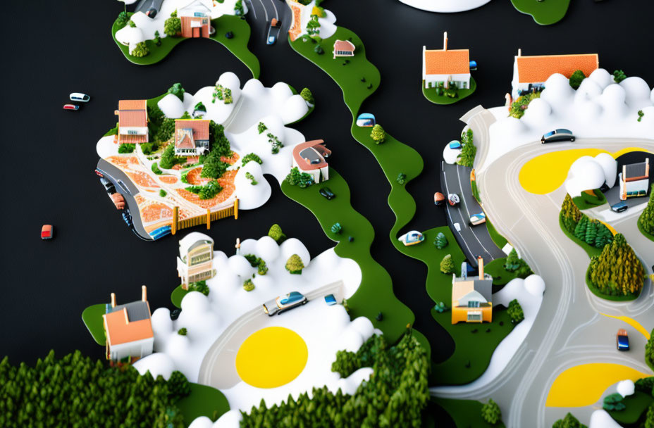 Detailed 3D miniature map of vibrant small-scale community