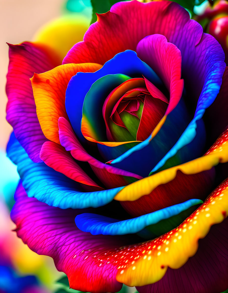 Multicolored rose with red, blue, yellow, and purple hues