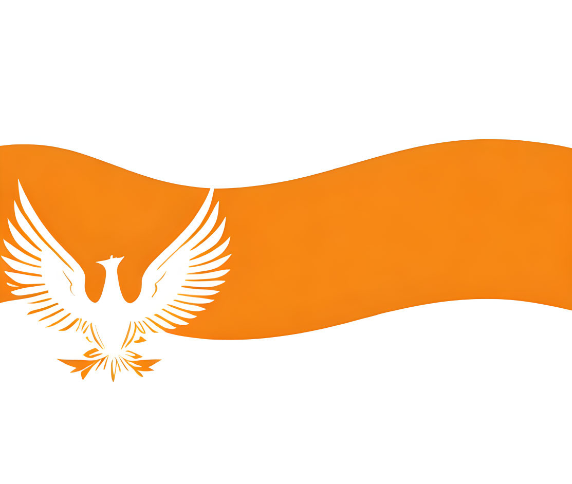 Orange Banner with White Phoenix Silhouette: Wings Up, Tail Feathers Spread