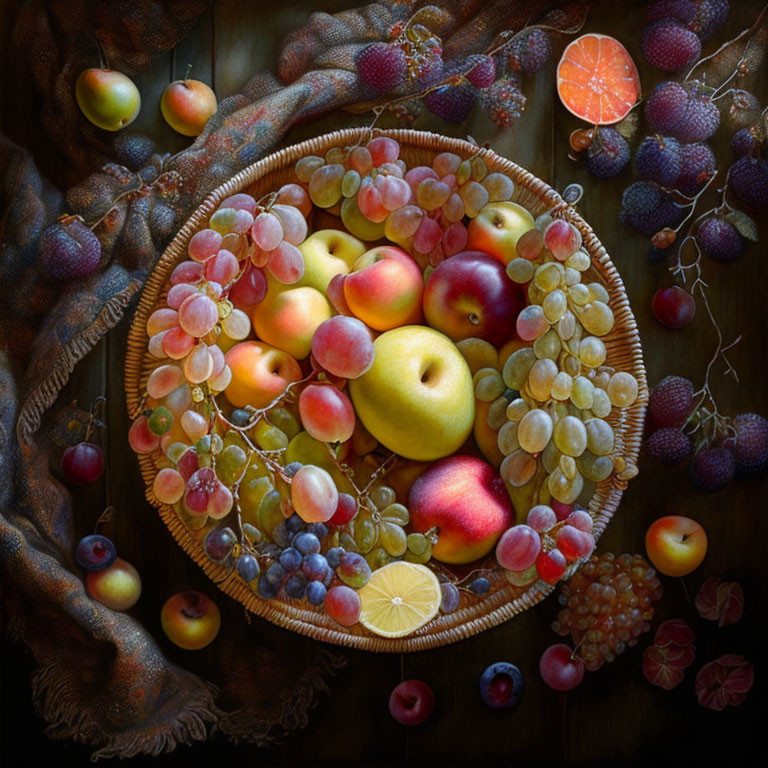 Vibrant Still Life of Fruit on Dark Surface