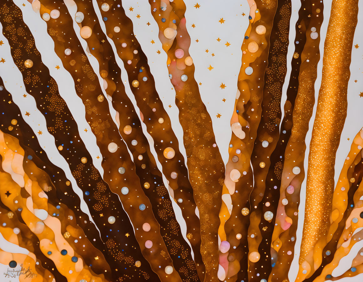 Shimmering Orange and Brown Glitter Streams on White Background