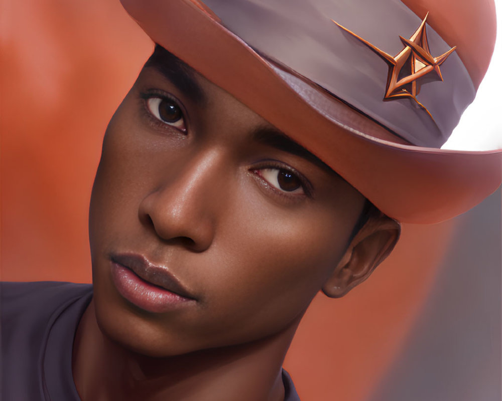 Brown Military-Style Hat with Star Insignia Portrait