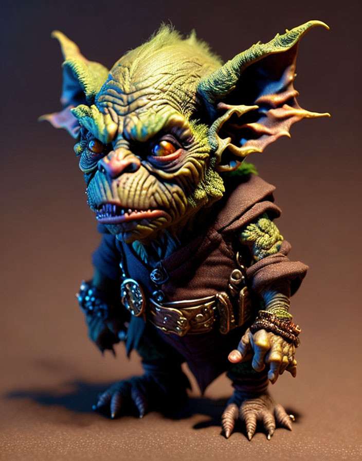 Detailed Green Goblin Figurine with Large Ears and Red Eyes