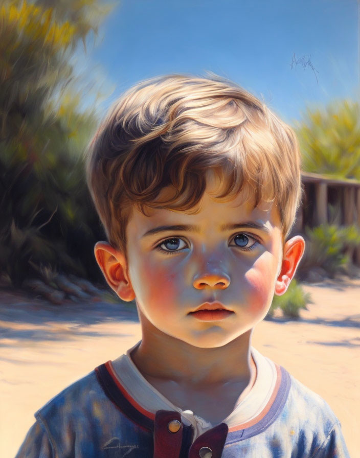 Realistic portrait of a child with soulful eyes and rosy cheeks